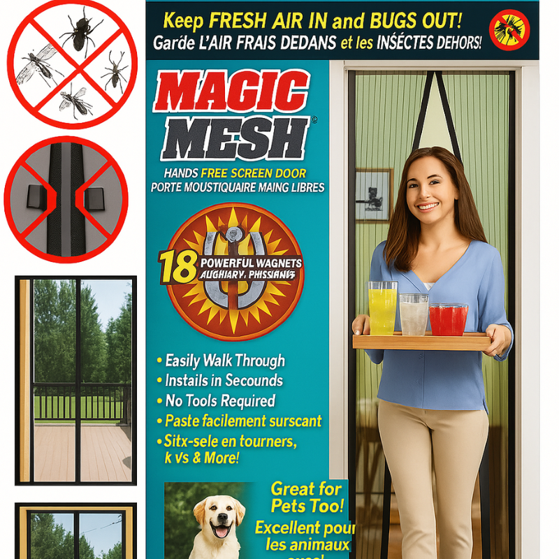 Magic Mesh Deluxe- Hands Free Magnetic Screen Door, Mesh Curtain Keeps Bugs Out