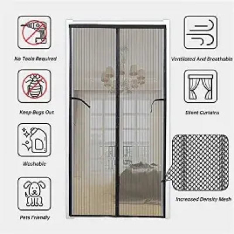 Magic Mesh Deluxe- Hands Free Magnetic Screen Door, Mesh Curtain Keeps Bugs Out